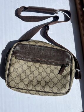 Gucci Brown and Beige Monogram Messenger Bag